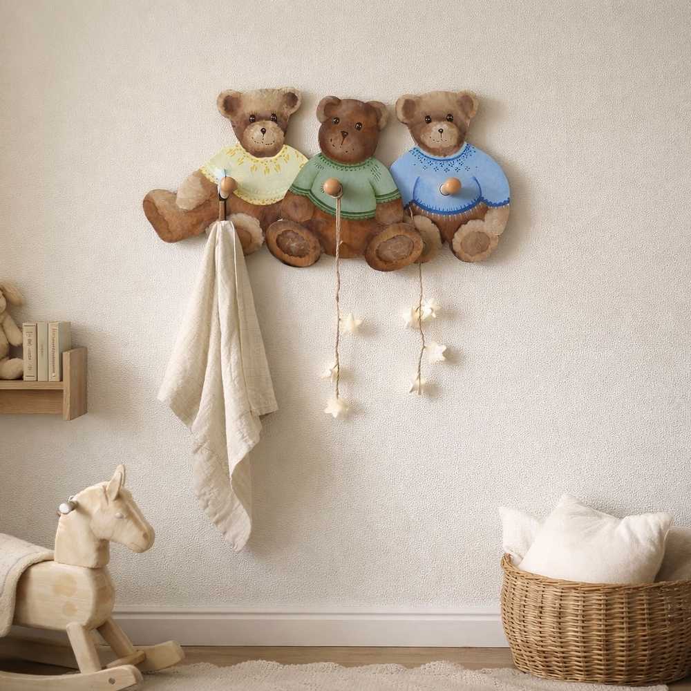 Vintage hand-painted teddy bear wall rack – Ralph Lauren style kids decor